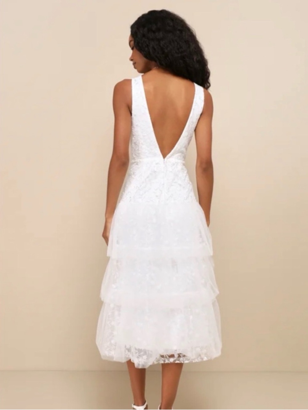 NWT Lulus Confidently Gorgeous Ivory Tulle Embroidered Backless Midi Dress - Picture 3 of 7